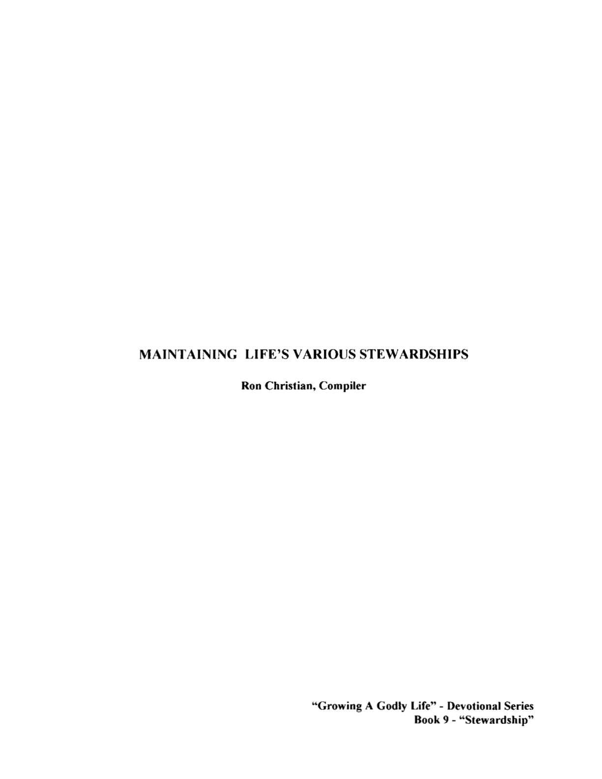 Cover of Maintaining Life's Various Stewardship